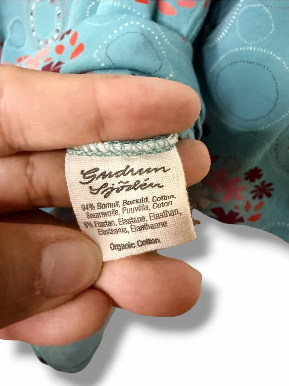 Gudrun Sjoden Teal Floral Artsy Swing Tunic Dress Lagenlook Organic Cotton Large - Picture 9 of 10